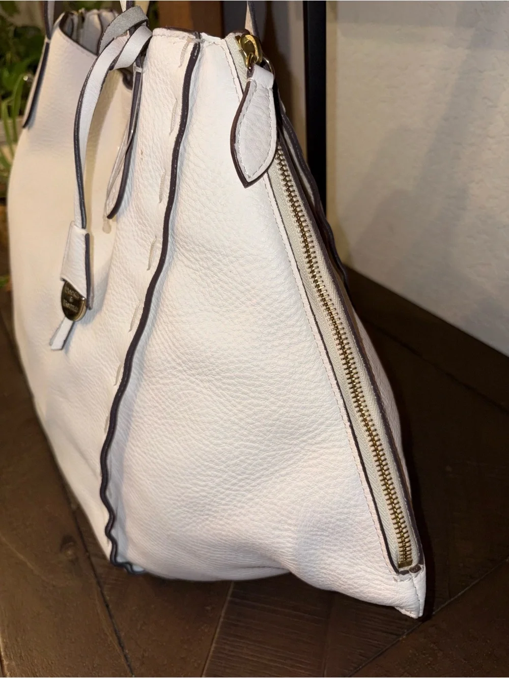 Dooney & Bourke Florentine White Leather Large Zip Gusset Tote Bag NWOT
